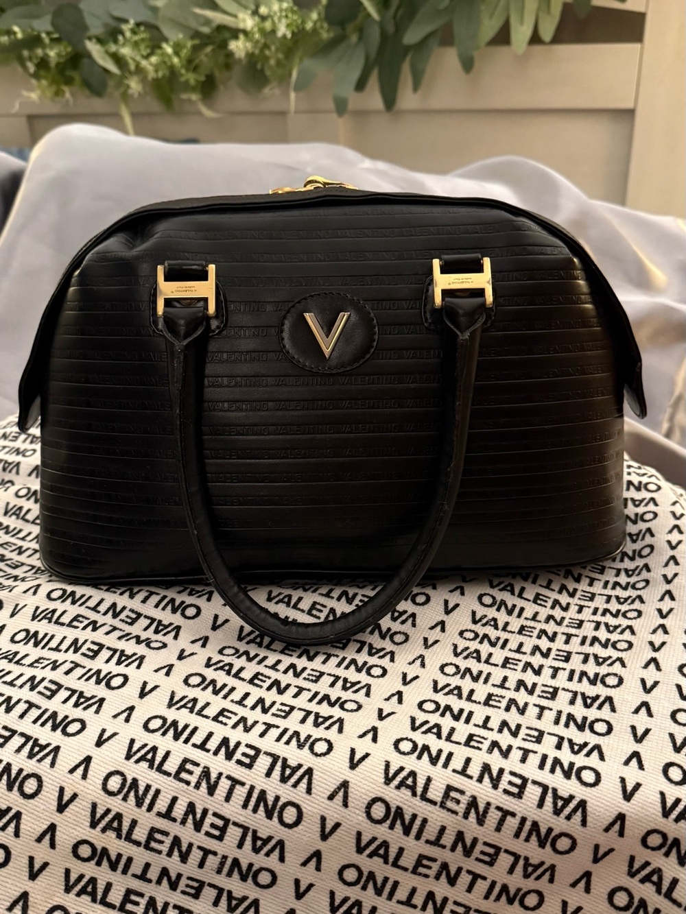 Valentino Black Satchel with Gold Hardware